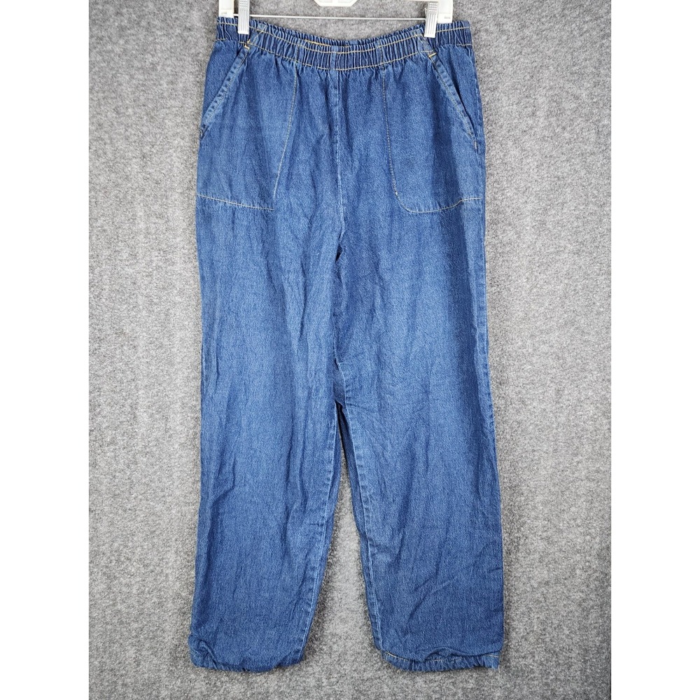 Argee Flannel Lined Jeans Women 14 Blue Elastic‎ Waist Floral High Rise Straight
